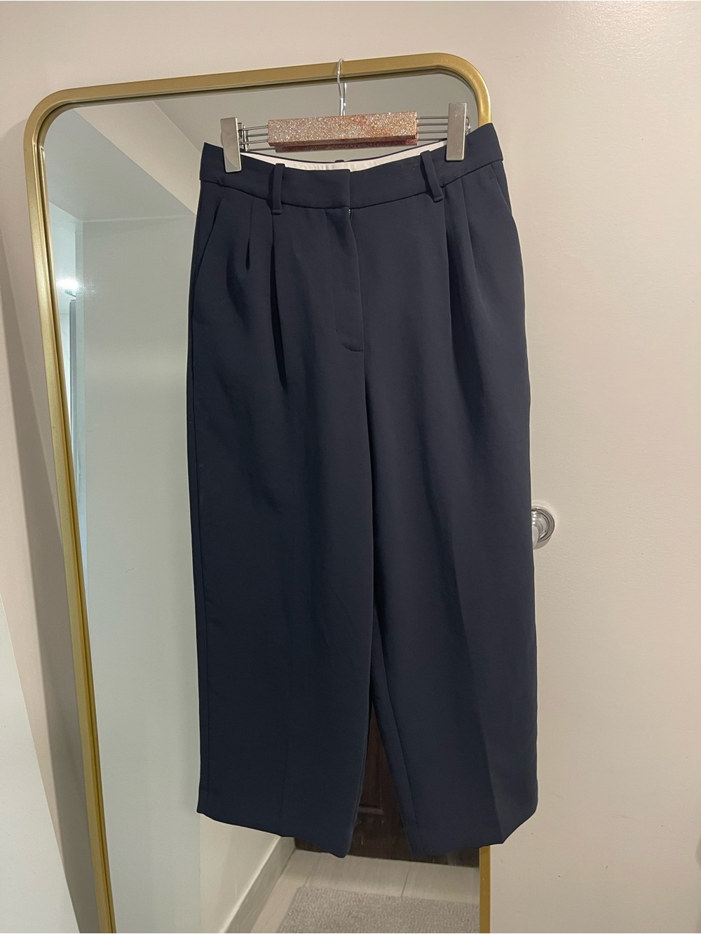 Aritzia The Effortless Pant Cropped - Crepette navy blue admiral size 6 wide leg - Picture 5 of 8